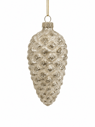 Champagne Antique Silver Pinecone Ornament 6" - Joy By