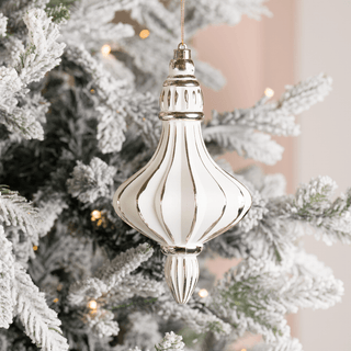 Champagne Beige Painted Stripe Chandelier Ornament 8.5" - Joy By