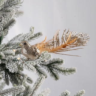Champagne Bird Ornament with Peacock Tail - Joy By