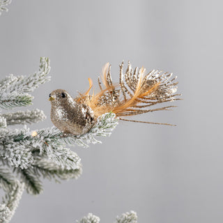 Champagne Bird Ornament with Peacock Tail - Joy By