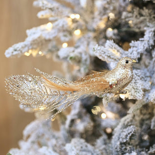 Champagne Bird Ornament with Peacock Tail - Joy By