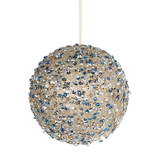 Champagne Gold & Blue Sequin Ball Ornament - Joy By