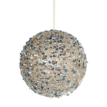 Champagne Gold & Blue Sequin Ball Ornament - Joy By