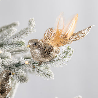 Champagne Gold Glitter Small Bird Clip - On Ornament - Joy By