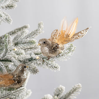 Champagne Gold Glitter Small Bird Clip - On Ornament - Joy By
