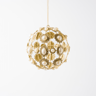Champagne & Pearl 5" Metal Ball Ornament - Joy By
