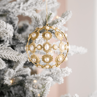 Champagne & Pearl 5" Metal Ball Ornament - Joy By