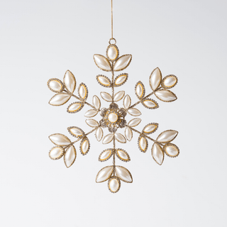 Champagne & Pearl Metal Snowflake Ornament 6.5" - Joy By