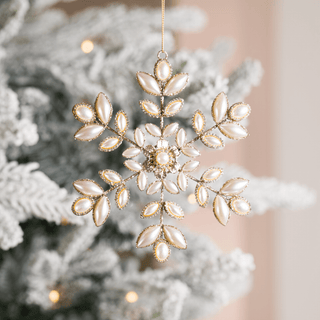 Champagne & Pearl Metal Snowflake Ornament 6.5" - Joy By