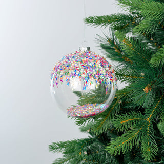 Clear Ball Ornament with Multicolor Beads - Joy By