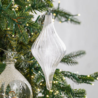 Clear Glass Finial Ornament with Feather - Joy By