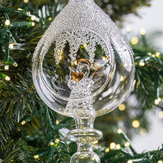Clear Hanging Glass Ornament with Angel - Joy By