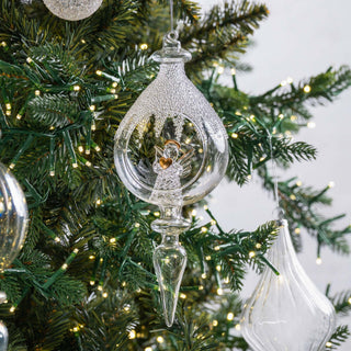 Clear Hanging Glass Ornament with Angel - Joy By