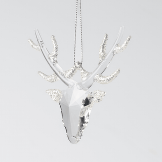 Clear Reindeer Glass Ornament with Silver Horns - Joy By