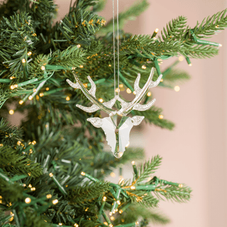 Clear Reindeer Glass Ornament with Silver Horns - Joy By