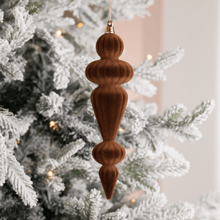 Coffee Flocked Shatterproof Finial Ornament - Joy By