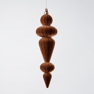 Coffee Flocked Shatterproof Finial Ornament - Joy By
