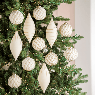 Cream Flocked Shatterproof 12-Piece Ornament Set - Joy By