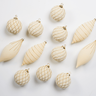 Cream Flocked Shatterproof 12-Piece Ornament Set - Joy By