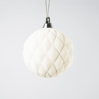 Cream Flocked White Glitter Design Ball Ornament 6" - Joy By
