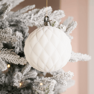 Cream Flocked White Glitter Design Ball Ornament 6" - Joy By