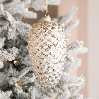 Cream Glass Pinecone Ornament - Joy By