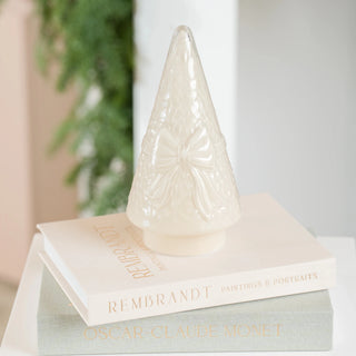 Cream LED Glass Cone Tree with Bow Design - Joy By