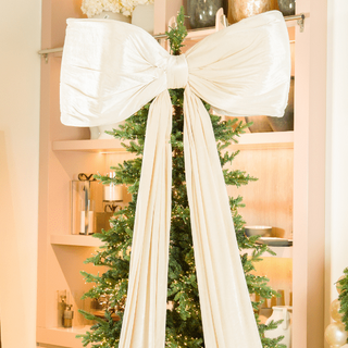 Cream Velvet Padded Bow Topper with Tails - Joy By
