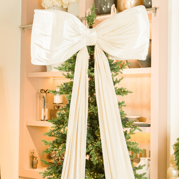 Cream Velvet Padded Bow Topper with Tails - Joy By