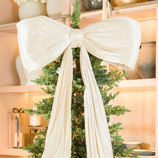 Cream Velvet Padded Bow Topper with Tails - Joy By