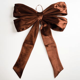Dark Brown Velvet Festive Large Bow Topper Large - Joy By