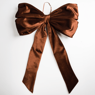 Dark Brown Velvet Festive Large Bow Topper Large - Joy By