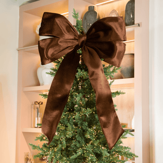 Dark Brown Velvet Festive Large Bow Topper Large - Joy By