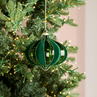 Dark Green Onion Glass Ornament with a Twist - Joy By