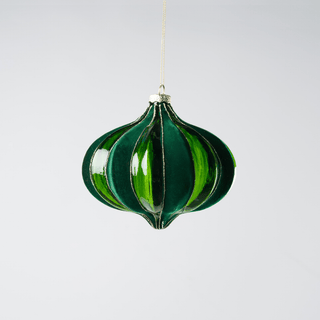 Dark Green Onion Glass Ornament with a Twist - Joy By