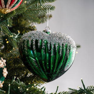 Dark Green Ribbed Heart Ornament - Joy By