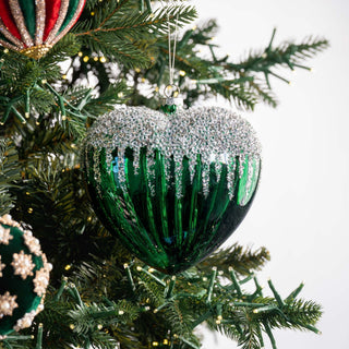 Dark Green Ribbed Heart Ornament - Joy By