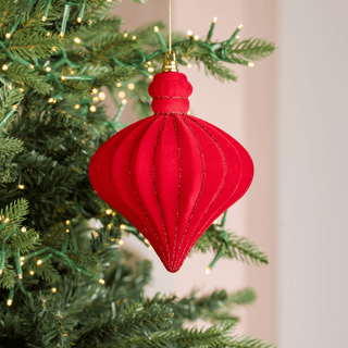 Dark Red Flocked Glitter Shatterproof Ornament 7" - Joy By
