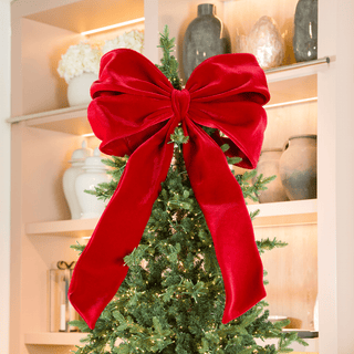 Deep Red Velvet Festive Bow Topper - Joy By