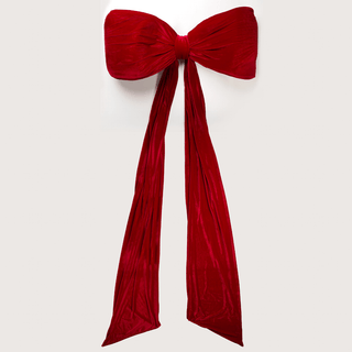 Deep Red Velvet Padded Bow Topper with Tails - Joy By