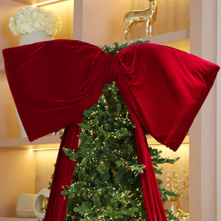 Deep Red Velvet Padded Bow Topper with Tails - Joy By