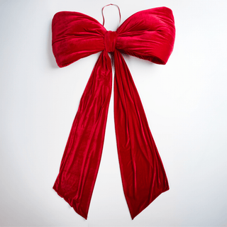 Deep Red Velvet Padded Bow Topper with Tails - Joy By