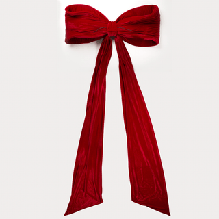 Deep Red Velvet Padded Bow Topper with Tails - Joy By