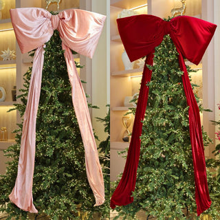 Deep Red Velvet Padded Bow Topper with Tails - Joy By