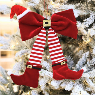 Elf Boots Bow Ornament With Santa Hat - Joy By