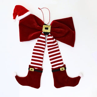 Elf Boots Bow Ornament With Santa Hat - Joy By