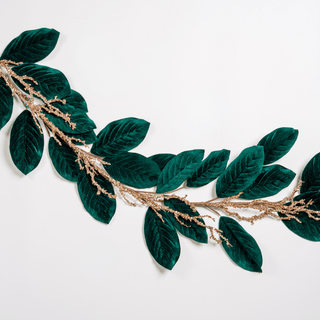 Emerald green Velvet Magnolia Leaf Garland - Joy By