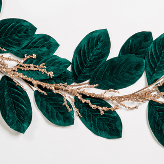 Emerald green Velvet Magnolia Leaf Garland - Joy By
