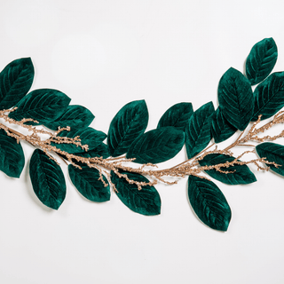 Emerald green Velvet Magnolia Leaf Garland - Joy By