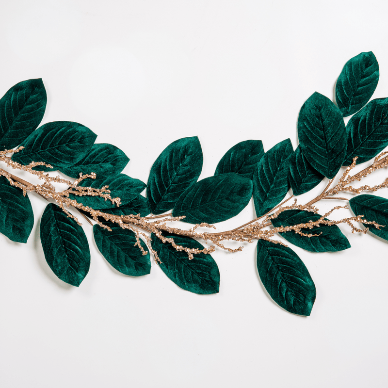Emerald green Velvet Magnolia Leaf Garland - Joy By